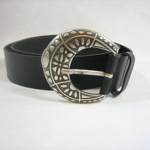 ba&sh black leather belt with large silver buckle. In like new condition!